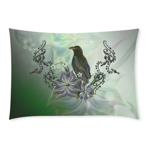 Raven with flowers Custom Rectangle Pillow Case 20x30 (One Side)