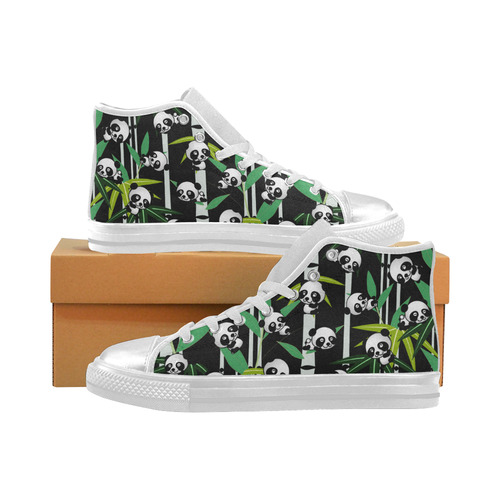Satisfied and Happy Panda Babies on Bamboo Women's Classic High Top Canvas Shoes (Model 017)