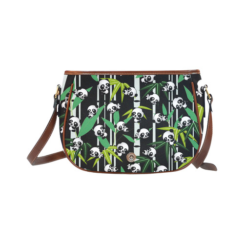 Satisfied and Happy Panda Babies on Bamboo Saddle Bag/Large (Model 1649)