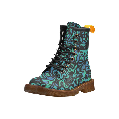 blue and green abstract 4 High Grade PU Leather Martin Boots For Women Model 402H