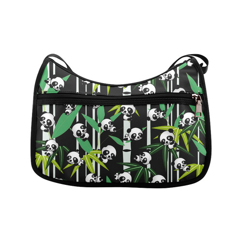 Satisfied and Happy Panda Babies on Bamboo Crossbody Bags (Model 1616)