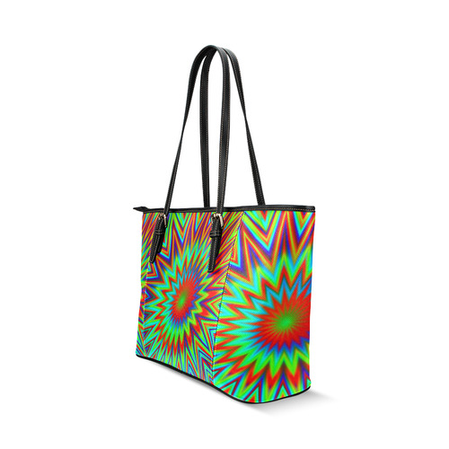 Colorful Retro Tie Dye Print Leather Tote Bag/Small (Model 1640)