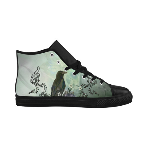 Raven with flowers Aquila High Top Microfiber Leather Men's Shoes/Large Size (Model 032)