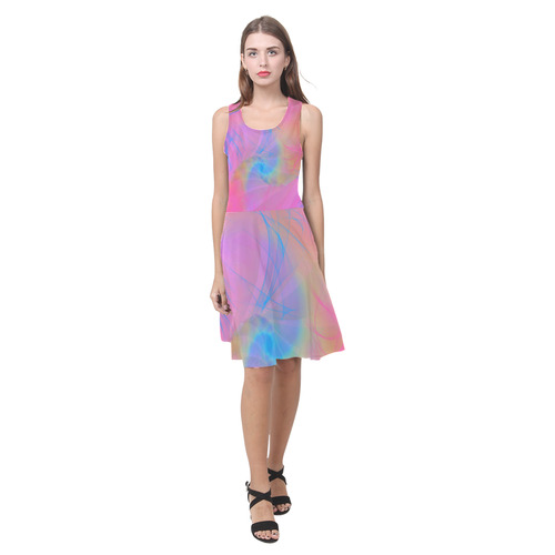 Pretty Pink and Blue Painted Fractal Atalanta Casual Sundress(Model D04)