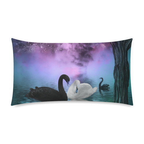 Wonderful black and white swan Rectangle Pillow Case 20"x36"(Twin Sides)