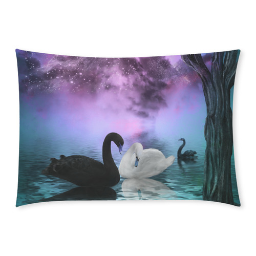 Wonderful black and white swan Custom Rectangle Pillow Case 20x30 (One Side)