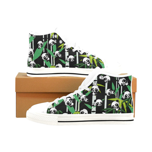 Satisfied and Happy Panda Babies on Bamboo Men’s Classic High Top Canvas Shoes /Large Size (Model 017)