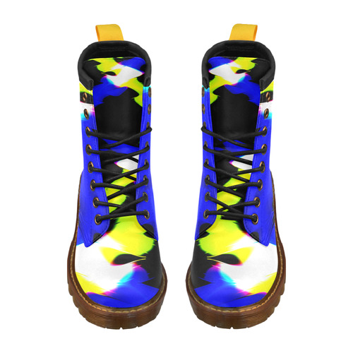 blue and yellow abstract High Grade PU Leather Martin Boots For Women Model 402H