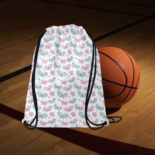 Cute Pastel Butterflies Large Drawstring Bag Model 1604 (Twin Sides)  16.5"(W) * 19.3"(H)