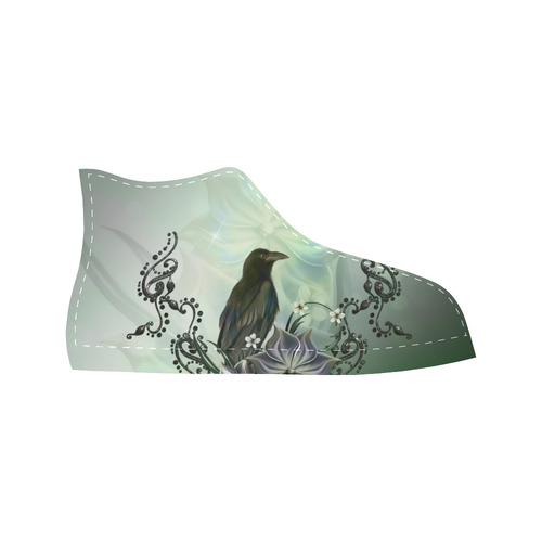 Raven with flowers Aquila High Top Microfiber Leather Men's Shoes/Large Size (Model 032)