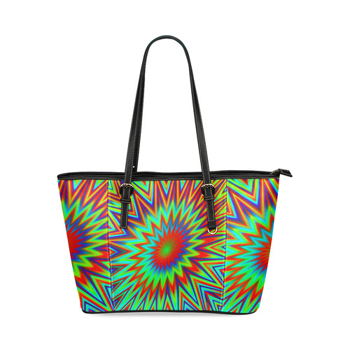 Colorful Retro Tie Dye Print Leather Tote Bag/Small (Model 1640)