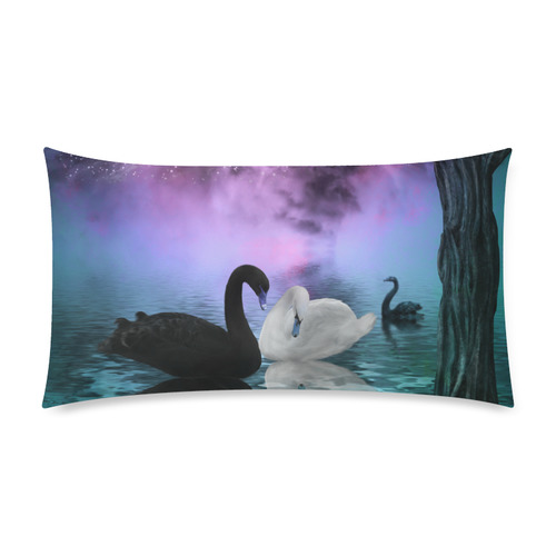 Wonderful black and white swan Custom Rectangle Pillow Case 20"x36" (one side)