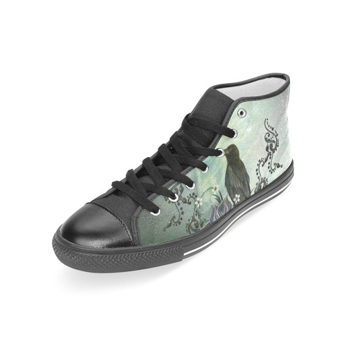 Raven with flowers Women's Classic High Top Canvas Shoes (Model 017)