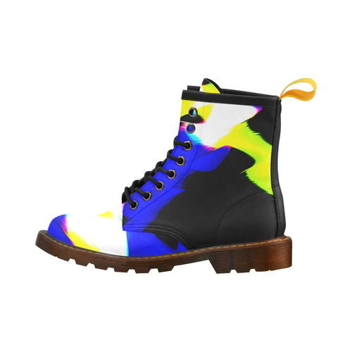 blue and yellow abstract High Grade PU Leather Martin Boots For Women Model 402H