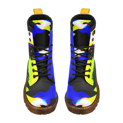 blue and yellow abstract High Grade PU Leather Martin Boots For Men Model 402H