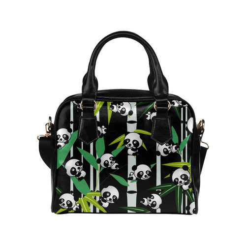 Satisfied and Happy Panda Babies on Bamboo Shoulder Handbag (Model 1634)