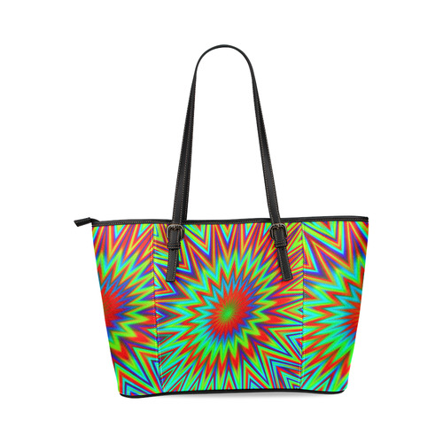 Colorful Retro Tie Dye Print Leather Tote Bag/Small (Model 1640)