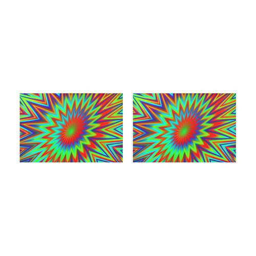 Red Yellow Blue Green Retro Psychedelic Color Explosion Placemat 12’’ x 18’’ (Two Pieces)