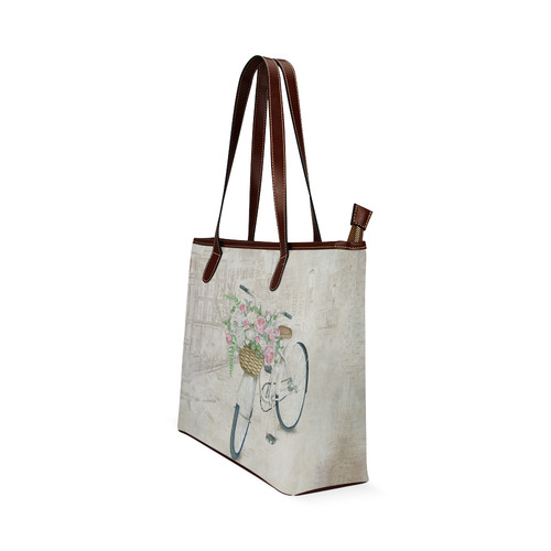 Vintage bicycle with roses basket Shoulder Tote Bag (Model 1646)