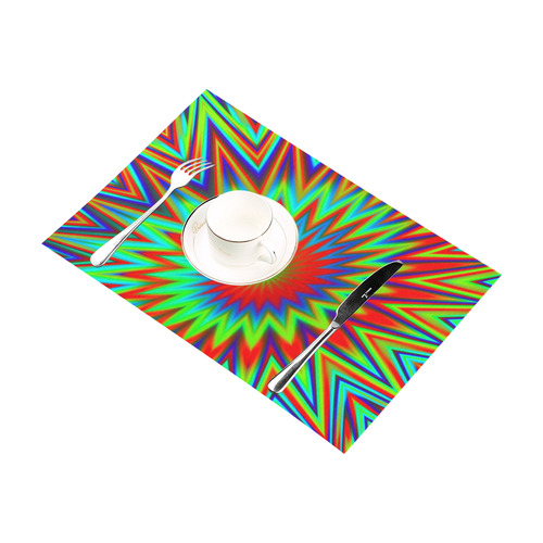 Red Yellow Blue Green Retro Psychedelic Colorful Explosion Placemat 12’’ x 18’’ (Six Pieces)