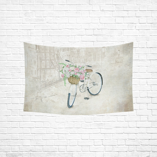 Vintage bicycle with roses basket Cotton Linen Wall Tapestry 60"x 40"