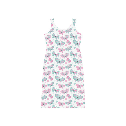 Cute Pastel Butterflies Phaedra Sleeveless Open Fork Long Dress (Model D08)