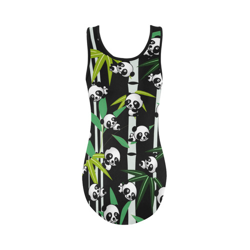 Satisfied and Happy Panda Babies on Bamboo Vest One Piece Swimsuit (Model S04)