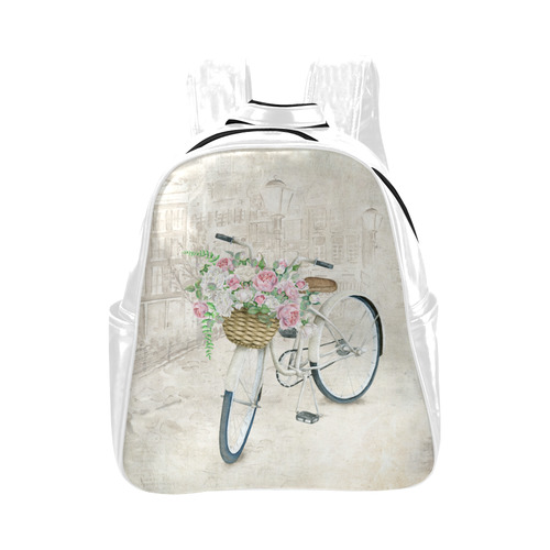 Vintage bicycle with roses basket Multi-Pockets Backpack (Model 1636)