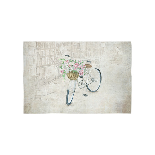 Vintage bicycle with roses basket Cotton Linen Wall Tapestry 60"x 40"