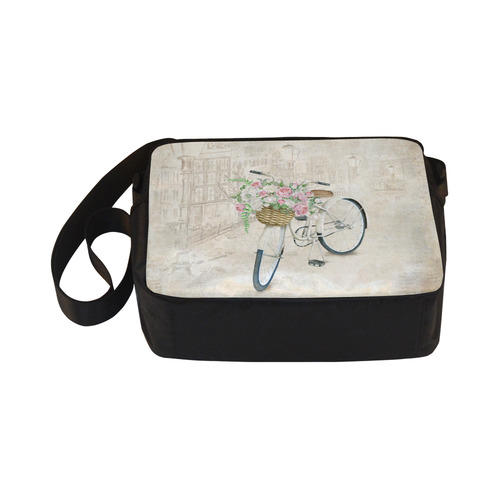 Vintage bicycle with roses basket Classic Cross-body Nylon Bags (Model 1632)