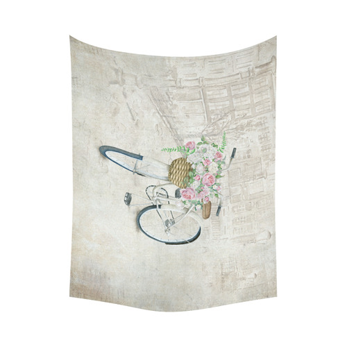 Vintage bicycle with roses basket Cotton Linen Wall Tapestry 80"x 60"