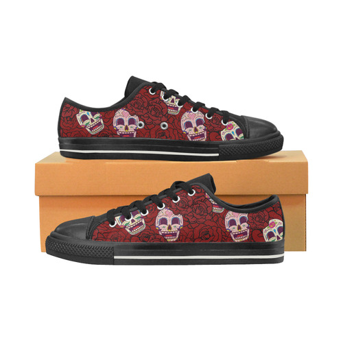 Rose Sugar Skull Men's Classic Canvas Shoes (Model 018)