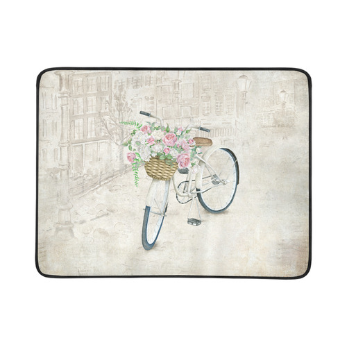 Vintage bicycle with roses basket Beach Mat 78"x 60"