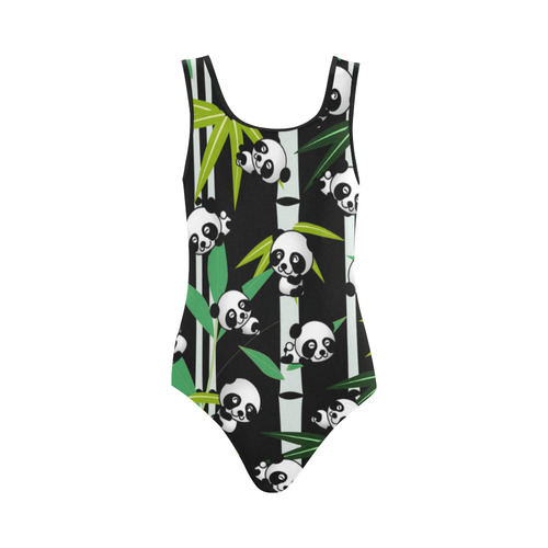 Satisfied and Happy Panda Babies on Bamboo Vest One Piece Swimsuit (Model S04)