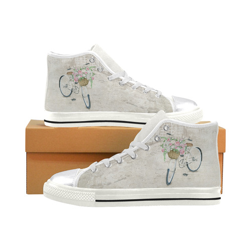 Vintage bicycle with roses basket Women's Classic High Top Canvas Shoes (Model 017)