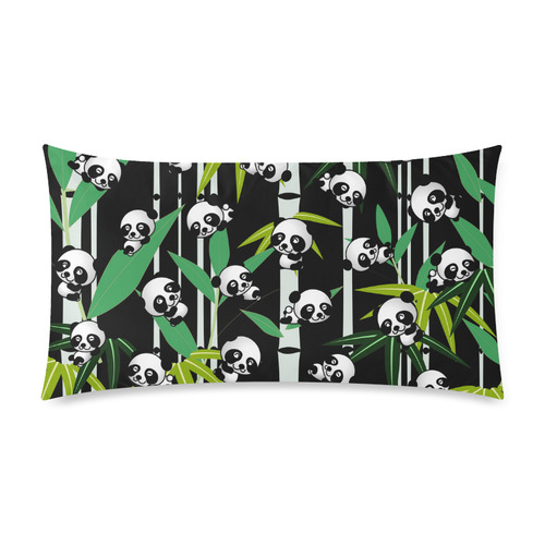 Satisfied and Happy Panda Babies on Bamboo Rectangle Pillow Case 20"x36"(Twin Sides)