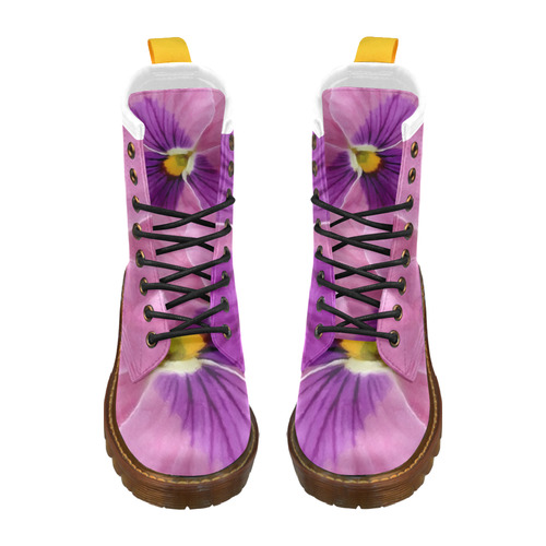 Pink and Purple Pansy High Grade PU Leather Martin Boots For Women Model 402H