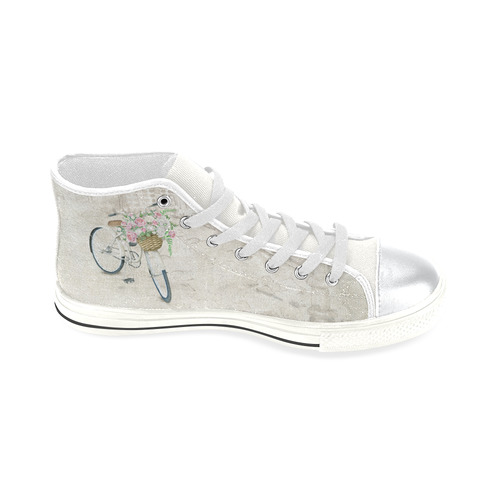 Vintage bicycle with roses basket High Top Canvas Women's Shoes/Large Size (Model 017)