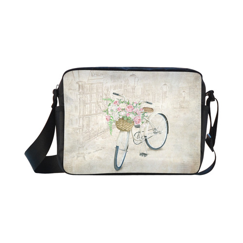 Vintage bicycle with roses basket Classic Cross-body Nylon Bags (Model 1632)