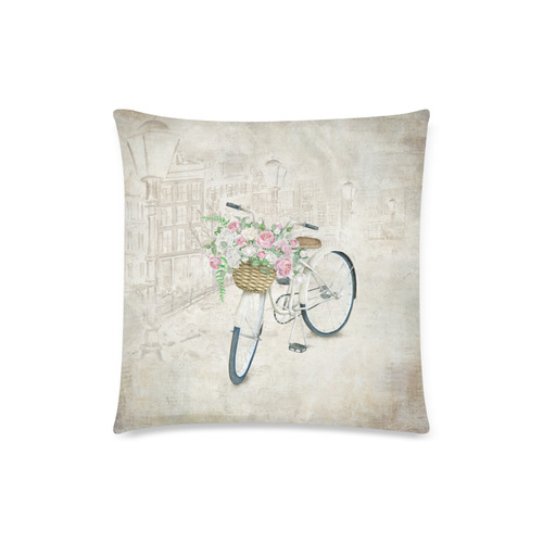 Vintage bicycle with roses basket Custom Zippered Pillow Case 18"x18"(Twin Sides)