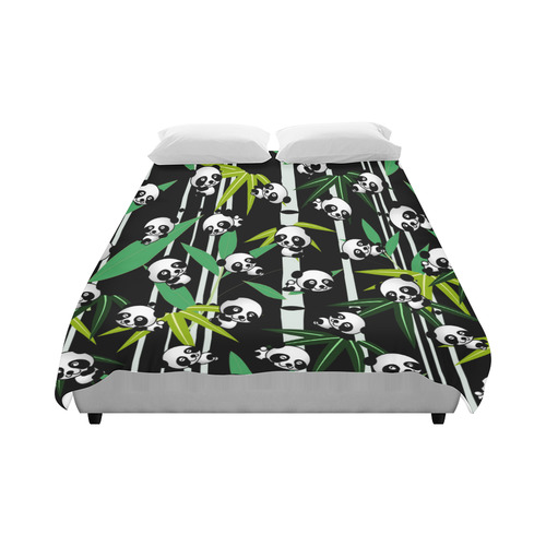 Satisfied and Happy Panda Babies on Bamboo Duvet Cover 86"x70" ( All-over-print)