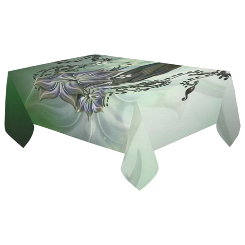 Raven with flowers Cotton Linen Tablecloth 60"x 104"