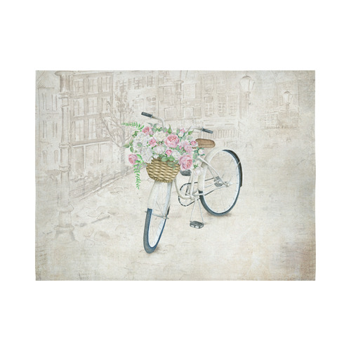 Vintage bicycle with roses basket Cotton Linen Wall Tapestry 80"x 60"