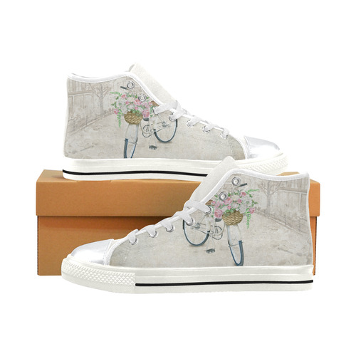 Vintage bicycle with roses basket High Top Canvas Shoes for Kid (Model 017)