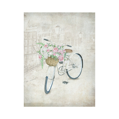 Vintage bicycle with roses basket Cotton Linen Wall Tapestry 60"x 80"