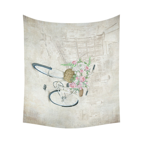 Vintage bicycle with roses basket Cotton Linen Wall Tapestry 60"x 51"