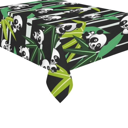 Satisfied and Happy Panda Babies on Bamboo Cotton Linen Tablecloth 60"x 84"