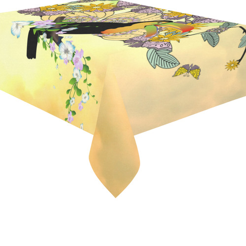 Toucan with flowers Cotton Linen Tablecloth 60"x 84"