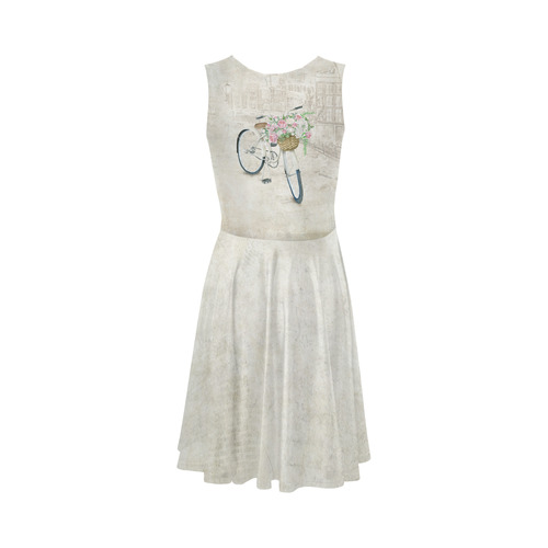 Vintage bicycle with roses basket Sleeveless Ice Skater Dress (D19)
