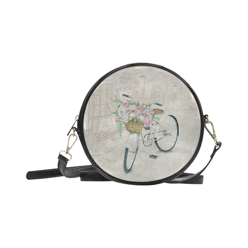 Vintage bicycle with roses basket Round Sling Bag (Model 1647)